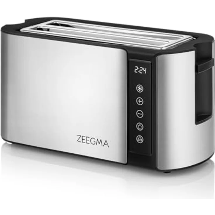 ZEEGMA TOSTEE CHEF Edelstahl 4-Scheiben-Brottoaster, 1500 W, Auftauen, Aufwärmen, LED-Timeranzeige, 7 Stufen, mit Brötchenhalter und Krümelfach – Bild 1