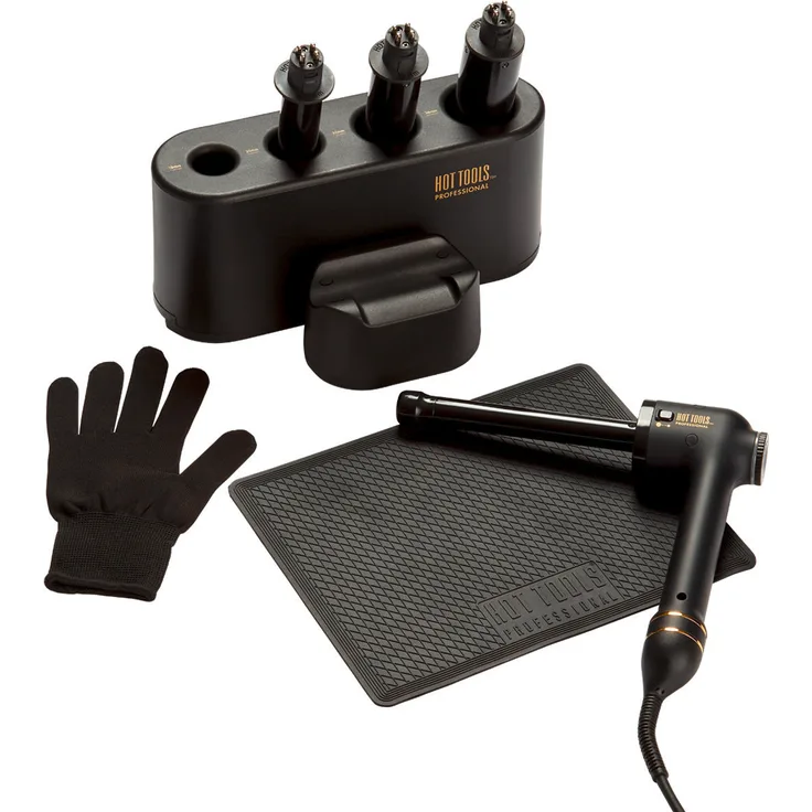 Hot Tools Black Gold Collection Curlbar Set, Lockenstab mit 4 austauschbaren Aufsätzen, 160°C - 230°C Temperaturregelung, ergonomisches Design, inkl. Hitzeschutzmatte und Handschuh