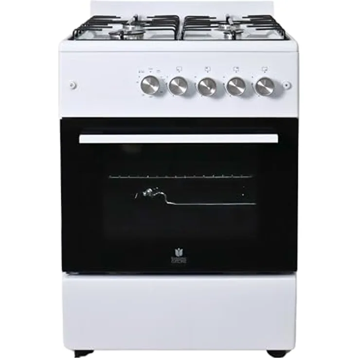 Gasline Gas Standherd 4 Flammig 60cm breit, Gas-Backofen mit Thermostat, Grill und Umluft Weiß SHGG6060FG Erdgas/Propangas
