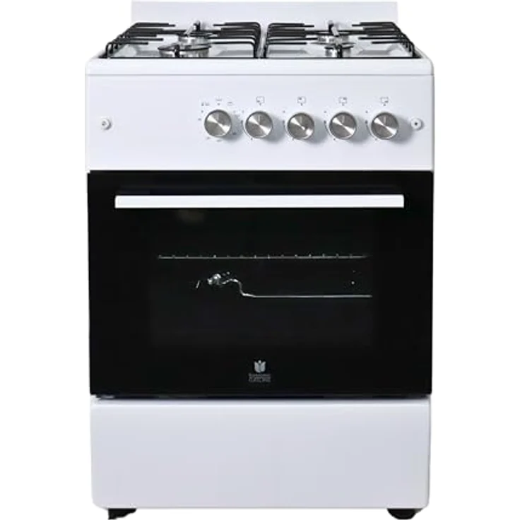 Gasline Gas Standherd 4 Flammig 60cm breit, Gas-Backofen mit Thermostat, Grill und Umluft Weiß SHGG6060FG Erdgas/Propangas – Bild 1