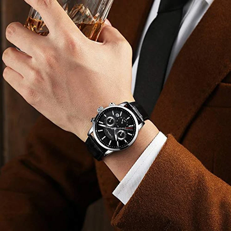 CRRJU Chronograph Herren Armbanduhr Analog Quarz, wasserdicht mit Lederarmband und Datumsanzeige, Schwarz – Bild 5