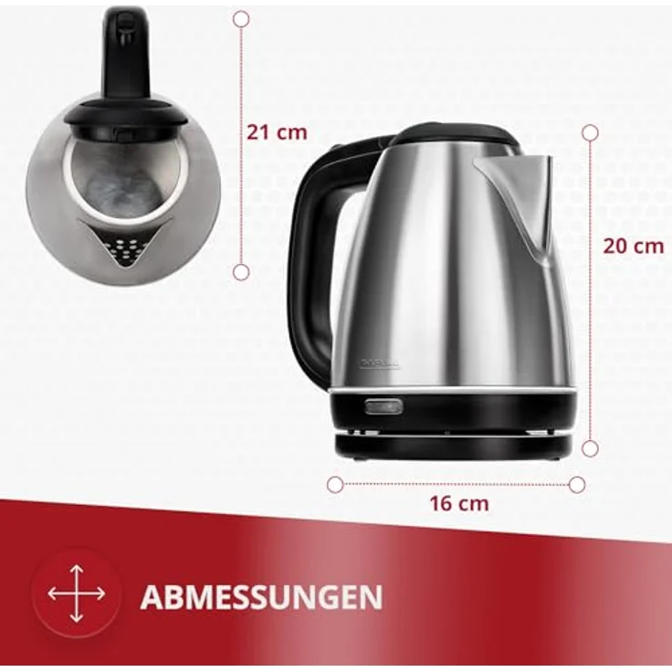 MPM MCZ-84M Elektrischer Wasserkocher, 1600 W, 1 Liter, 0 Dezibel, Edelstahl, silber – Bild 3