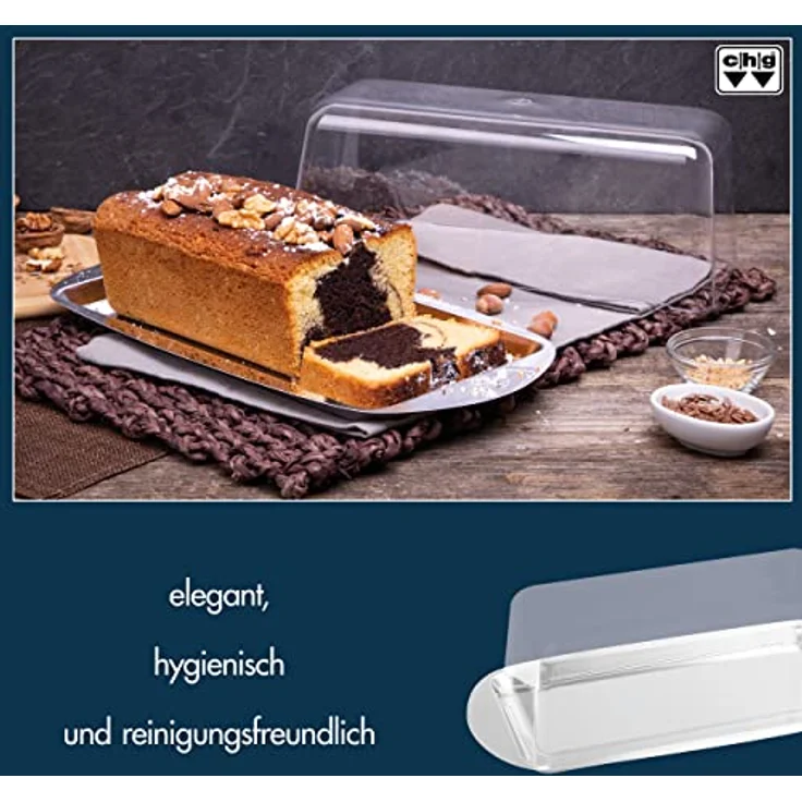 CHG Kuchentransportbox Königskuchenplatte mit Haube, Edelstahl, 35 x 17 x 10 cm, Metall – Bild 3