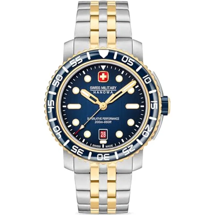Swiss Military Hanowa Herren Analog Schweizer Quarzwerk Uhr mit Edelstahl Armband SMWGH0001760
