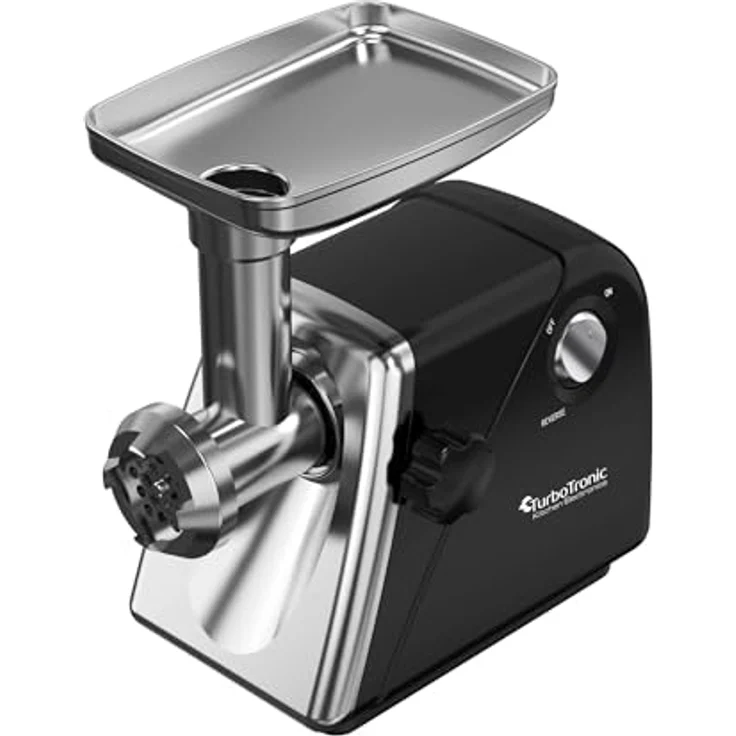 TurboTronic Elektrischer Fleischwolf Samurai - 2000W, rostfreie Edelstahl Klingen, Metallgetriebe, Wurstfüller mit Spritzgebäckvorsatz, Kebbeh Aufsatz, Hackfleisch Mett, Silber – Bild 8