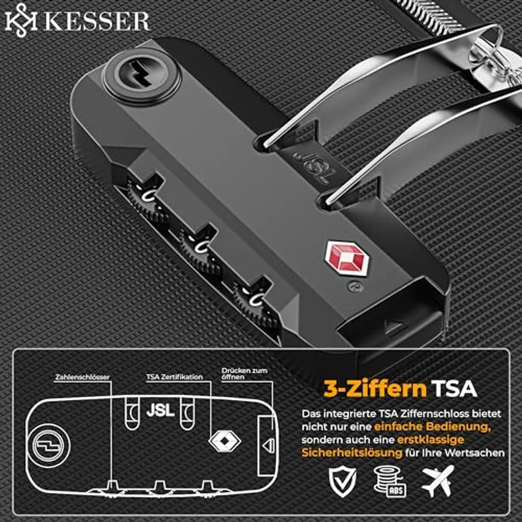 KESSER® Reisekoffer Set 4-teilig, Trolley Kofferset mit 3-Ziffern-TSA-Schloss, 360° Rollen, Teleskopgriff, inkl. Kosmetiktasche und Handgepäck – strapazierfähige Stoffkoffer für Business & Reisen – Bild 3