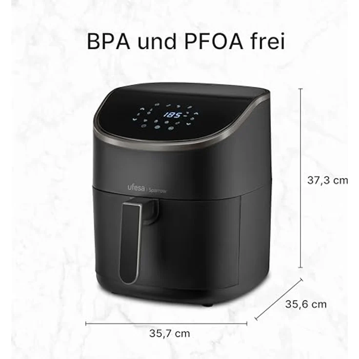 Ufesa Heißluftfritteuse SPARROW, 6 L, schwarz, EU-Stecker, steckbar – Bild 2