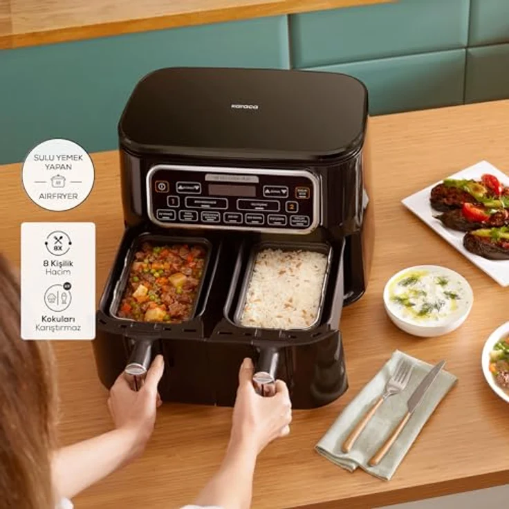 Karaca Air Cook Duo Hausmannskost XXXL 8 Liter Airfryer, Starlight, 8 Personen – Bild 3