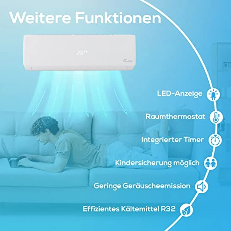TroniTechnik Dalvik II Einbau-Klimagerät, Split, A+, weiß, Inverter Klimagerät, 12000 BTU, inkl. Zubehör, Kühl- und Heizfunktion – Bild 6