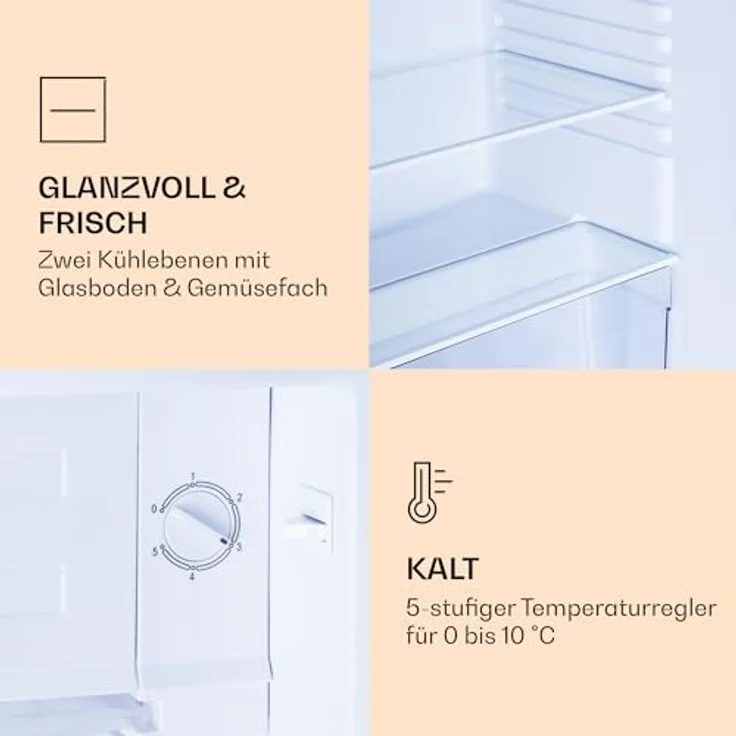 Klarstein CoolArt Kühl-Gefrier-Kombination - Kühlschrank mit 2 Kühl-Ebenen, Design-Front, Thermostat mit 5 Stufen, 0 bis 10 °C, Fassungsvermögen: 79 Liter, Motiv: Großstadt – Bild 5