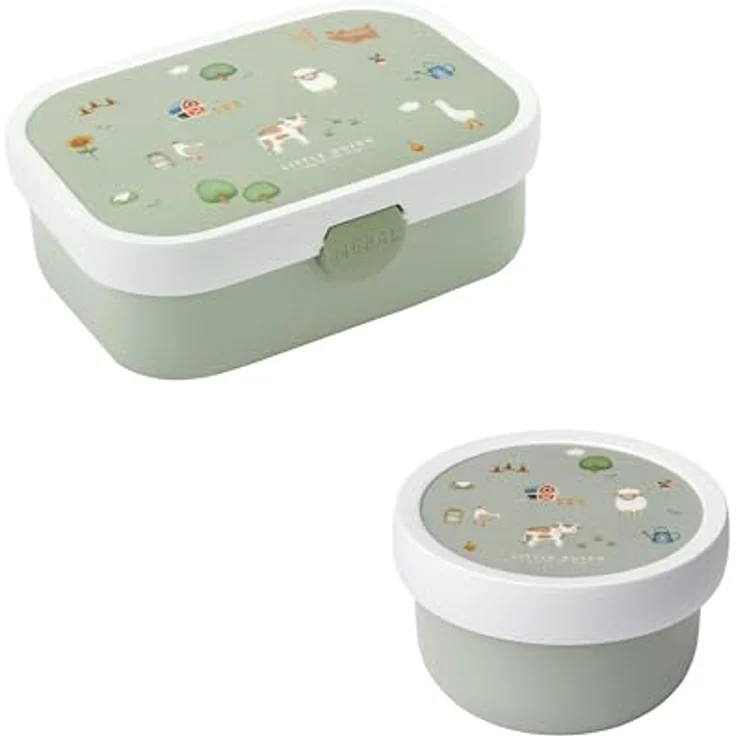 Mepal Kinder Obst- und Bento Box Campus meets Fruits Spülmaschinenfest & BPA-frei 300 & 750 ml Mit Fächern, Gabel & Clip-Verschluss Perfekt für Snacks & Mahlzeiten Little Farm – Bild 1
