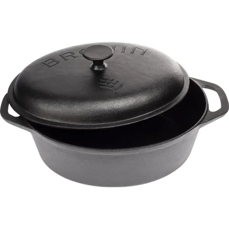 Browin 330525 Bräter Gusseisen Induktion Schmortopf mit Deckel Gänsebräter Schmorpfanne Auflaufform für Backofen Induktionsherd Oval Groß Backofengeeignet Hitzebeständig Ferro SCHWARZ 5,5 l