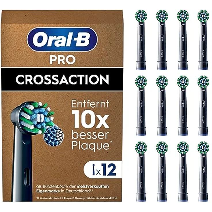 Oral-B Pro CrossAction Aufsteckbürsten für elektrische Zahnbürste, 12 Stück, Zahnreinigung, X-Borsten, Original Oral-B Zahnbürstenaufsatz, briefkastenfähige Verpackung, Made in Germany, schwarz – Bild 1