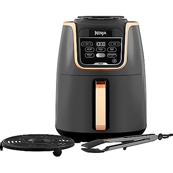 Ninja Air MAX Heißluftfritteuse, Airfryer, 5,2L, Familiengröße, antihaftbeschichteter, spülmaschinenfester Korb, Silikonzange, 5-in-1, Amazon Exklusiv, Kupfer/Schwarz, AF150EUCP – Bild 1