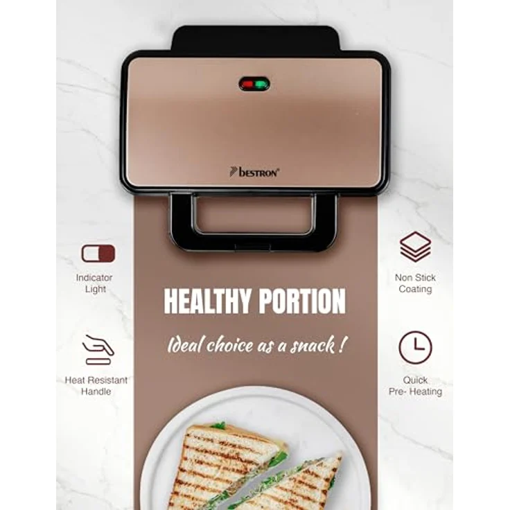 Bestron Sandwichmaker ASM92XLCO, 900 W, XXL Toaster für American Sandwiches, Kupfer, mit Antihaftbeschichtung und Sicherheitsfunktionen – Bild 5