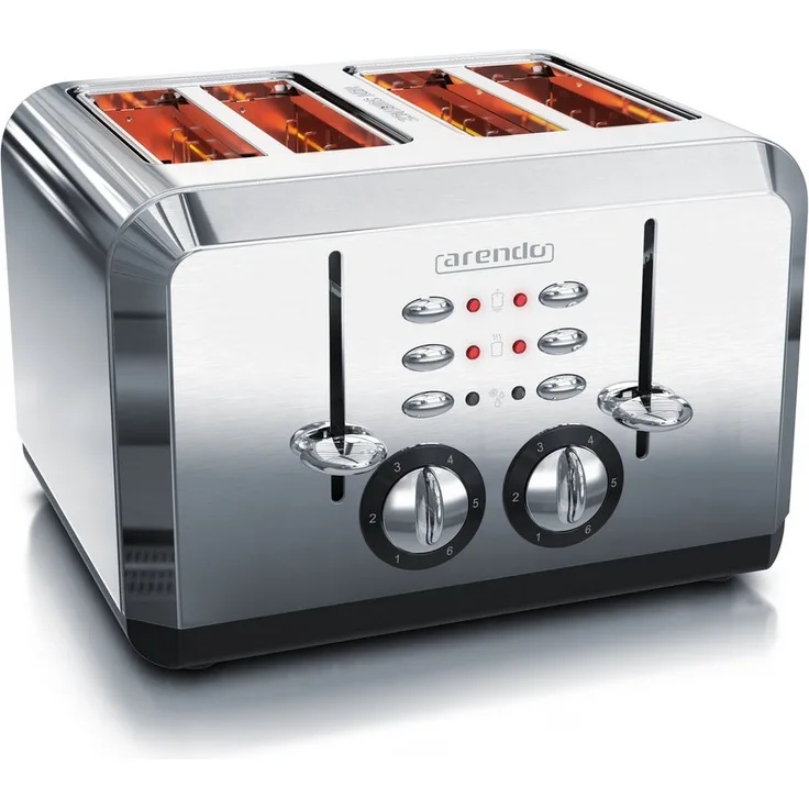 Arendo BREAKFAST X2 4-Scheiben-Toaster, 1630 W, Automatik, Edelstahl, Extrabreite Röstschlitze