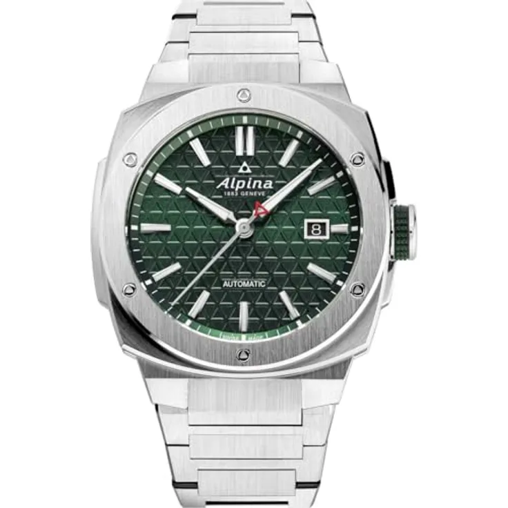 Alpina Automatic Watch AL-525GR3AE6B, Schweizer Uhrwerk, leuchtende Ziffern, Silber/Green