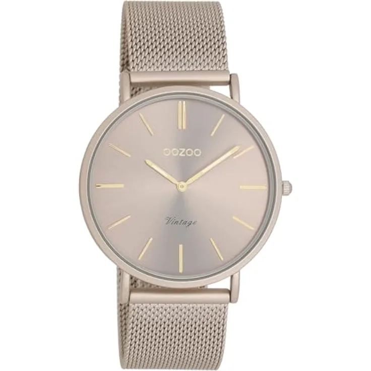 Oozoo Vintage Damen Uhr Taupe/Gold | Moderne Damen Armbanduhr mit Mesharmband | Japanisches Quarzwerk | Gehärtetes Mineralglas | Inkl. Geschenkbox