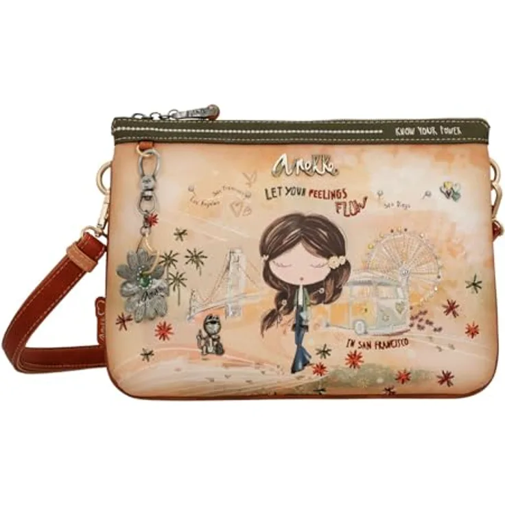 Anekke Peace & Love Umhängetasche, mehrfarbig, 100% Polyester, 27 cm x 7 cm x 21 cm