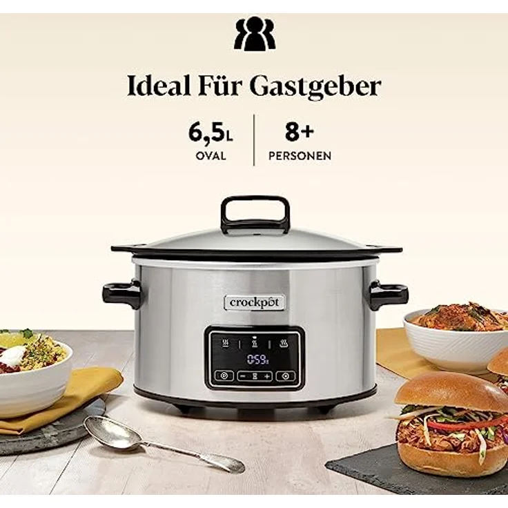 Crockpot Sizzle & Stew Digital Slow Cooker | 6,5 L (8+ Personen) | Abnehmbare induktionsgeeignete Schüssel für Fleisch und Gemüse | EU 2 Pin Stecker | Edelstahl [CSC112X] - Preisvergleich – Bild 3