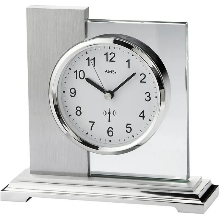 AMS Funktischuhr 5140, Tischuhr aus Metall und Glas, dekoratives Accessoire für jeden Wohnbereich