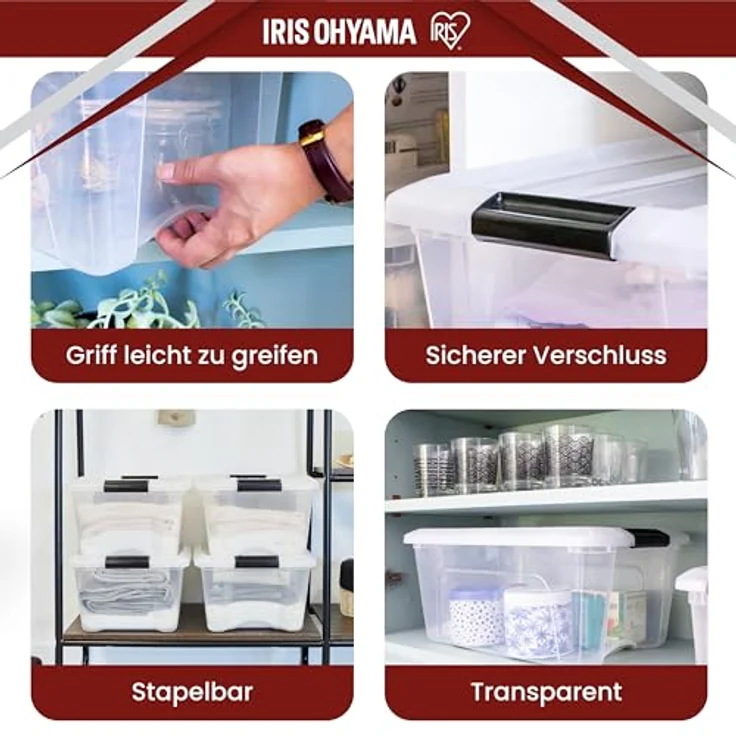 IRIS OHYAMA 103428 New Top Box NTB-15 stapelbare Aufbewahrungsboxen mit Klickverschluss, Plastik, transparent Deckel, 15 L, 3er Set – Bild 4