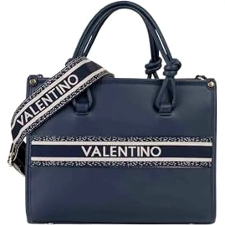 Valentino Aella Handtasche 32 cm, Henkeltasche aus 100% Polyurethan, blau