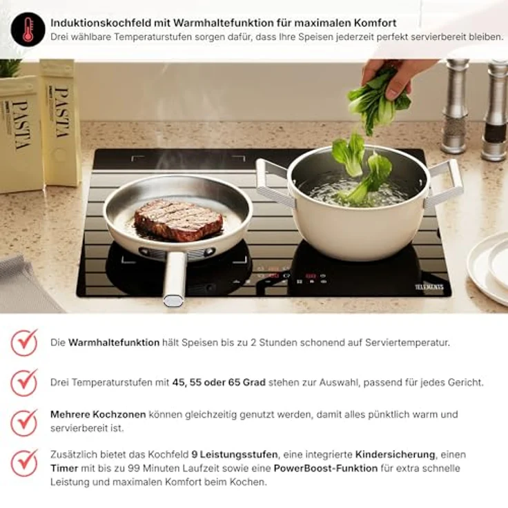 KB Elements 4-Zonen Induktions-Kochfeld mit Flexzone, Warmhaltefunktion und PowerBoost, Schwarz – Bild 3