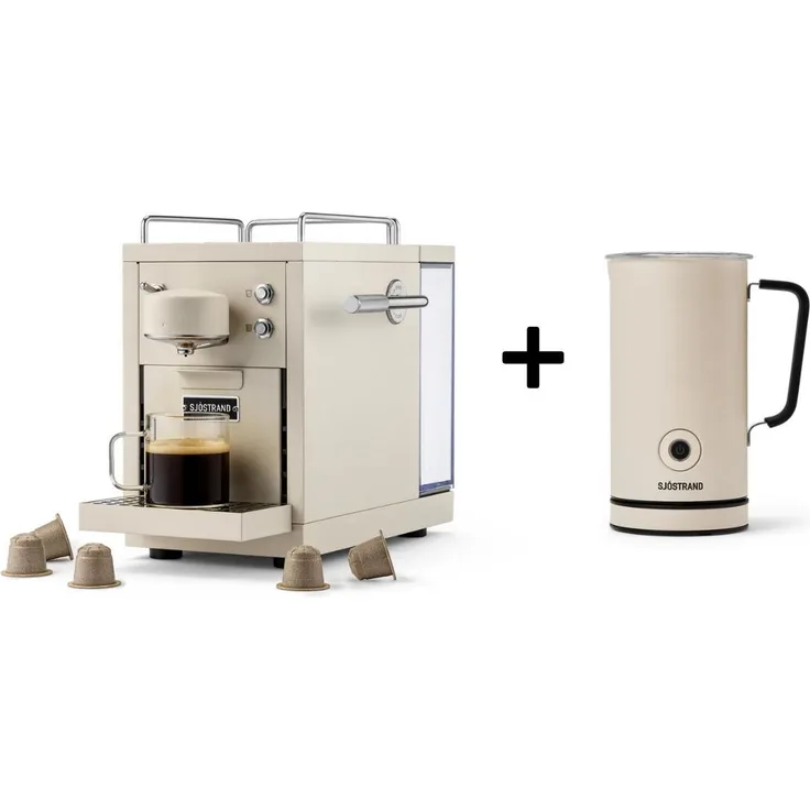 Sjöstrand Original 2 Kapsel-Kaffeemaschine mit 19-Bar-Drucksystem und Milchaufschäumer, beige