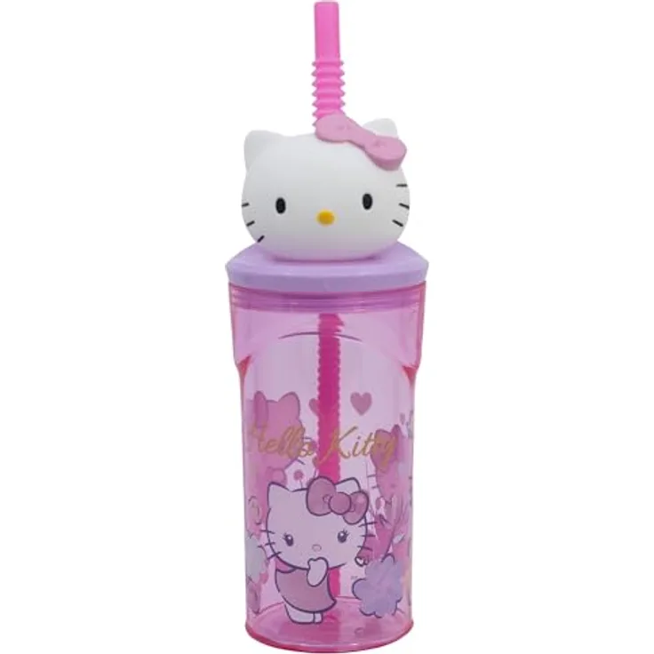 Hello Kitty 3D Trinkbecher, BPA-freier Strohhalm-Tumbler mit 360 ml Fassungsvermögen