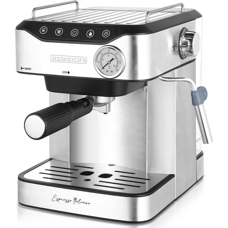 Heinrich´s Espressomaschine mit LED-Touchscreen, Siebträgermaschine, Silber – Bild 1