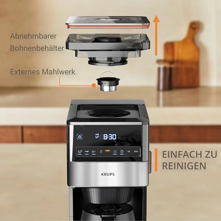 Krups KT8428 Grind Aroma XL Thermo Filterkaffeemaschine schwarz/edelstahl, 15 Tassen, Timer, Edelstahl Kanne, 1000 W – Bild 4