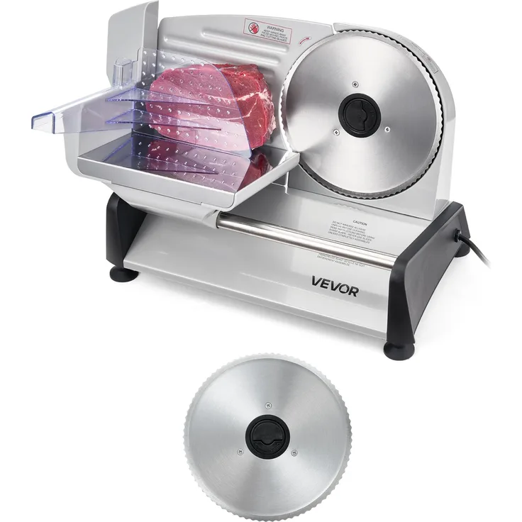 VEVOR Allesschneider SL-5242M23C, elektrische Fleischschneidemaschine mit 200 W und 19 cm Klinge, einstellbare Dicke von 0–15 mm, für gefrorenes Fleisch, grau