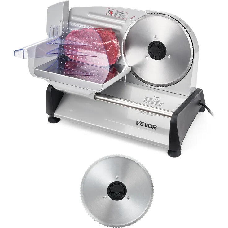 VEVOR Allesschneider SL-5242M23C, elektrische Fleischschneidemaschine mit 200 W und 19 cm Klinge, einstellbare Dicke von 0–15 mm, für gefrorenes Fleisch, grau