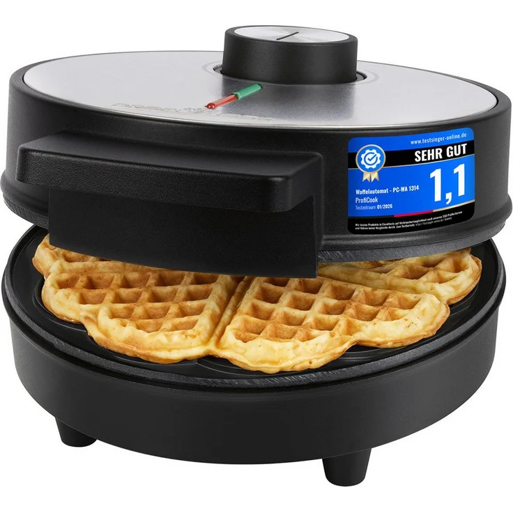ProfiCook Waffeleisen PC-WA 1314, Herzform mit Antihaftbeschichtung, 1200W, stufenlos einstellbare Bräunungsgrade, edelstahl, wärmeisolierter Griff