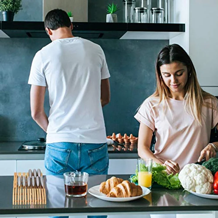 Relaxdays Messerblock Schublade aus Bambus, liegend, für 7 Messer, natürliche Farbe, HxBxT: 5 x 9,5 x 40 cm – Bild 2