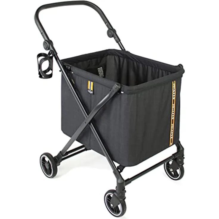 My Duque MAX Shopping Caddy, Faltbarer Einkaufstrolley mit 4 Rollen, Höhenverstellung, Fußbremse und Getränkehalter, moderne Einkaufstasche, bis 25kg Traglast