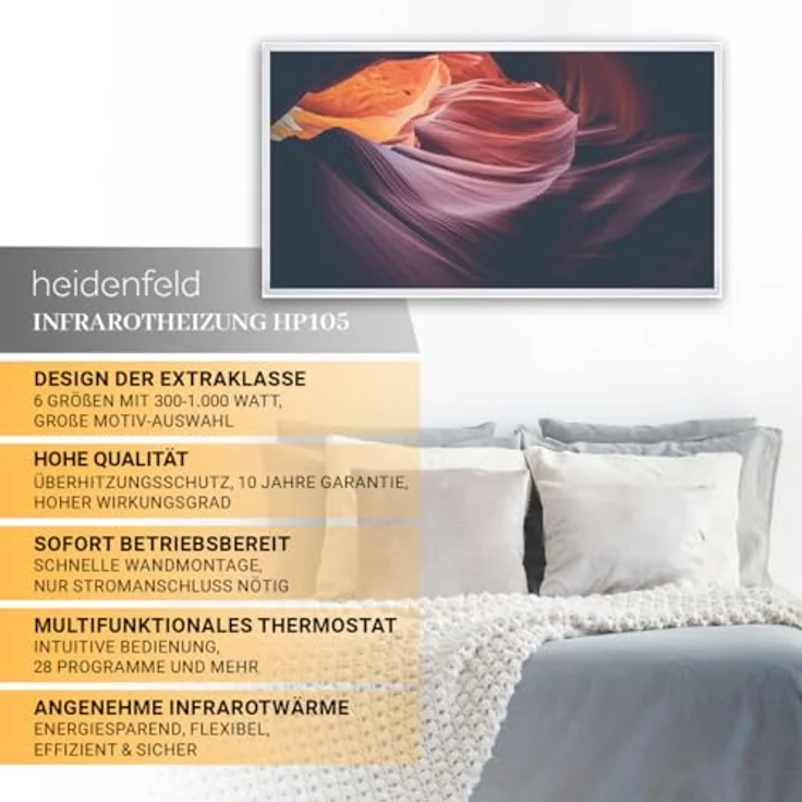 Heidenfeld Infrarotheizung bedruckt Heizkörper Flachheizung Heizpaneel, 1000 Watt Strand3, Infrarotheizung – Bild 2