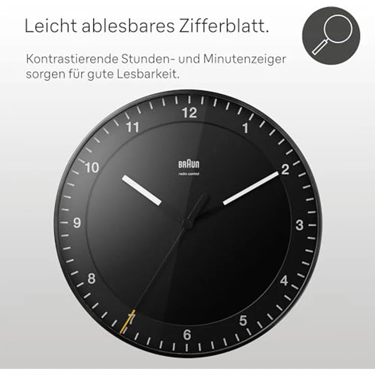 Braun Klassische große Funkwanduhr Mitteleuropäische Zeitzone (MEZ/GMT+1) leises Uhrwerk, 30cm, schwarzes Modell BC17B-DCF – Bild 3