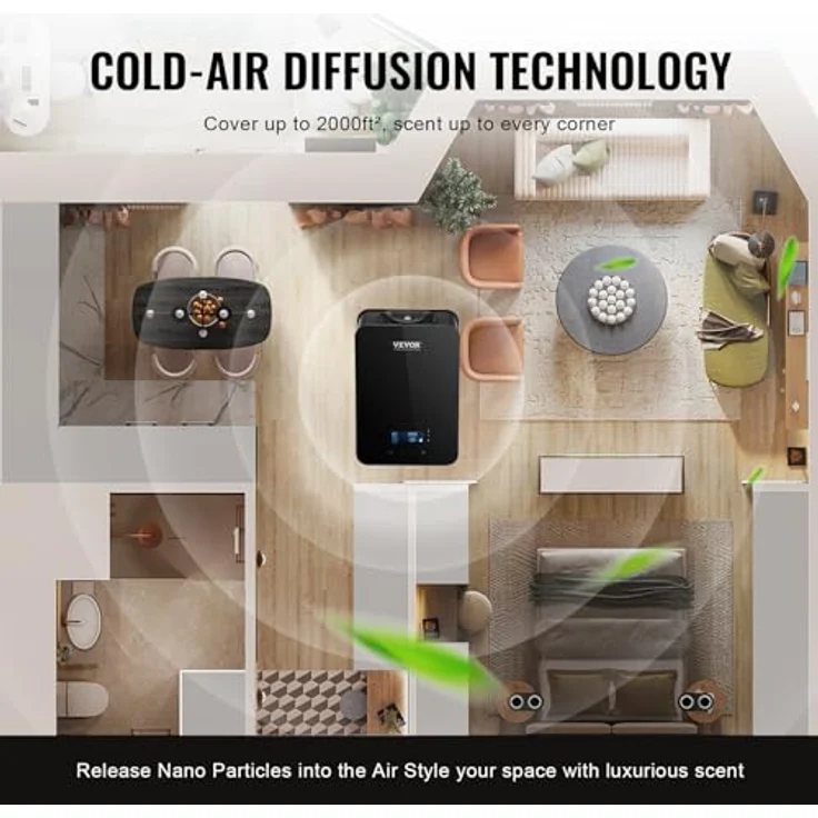 VEVOR HVAC-Duftdiffusor, intelligente Duftluftmaschine, 180 ml, Kaltlufttechnologie, wasserlos, für Räume bis 2000 Quadratfuß, App-Steuerung mit Bluetooth – Bild 3