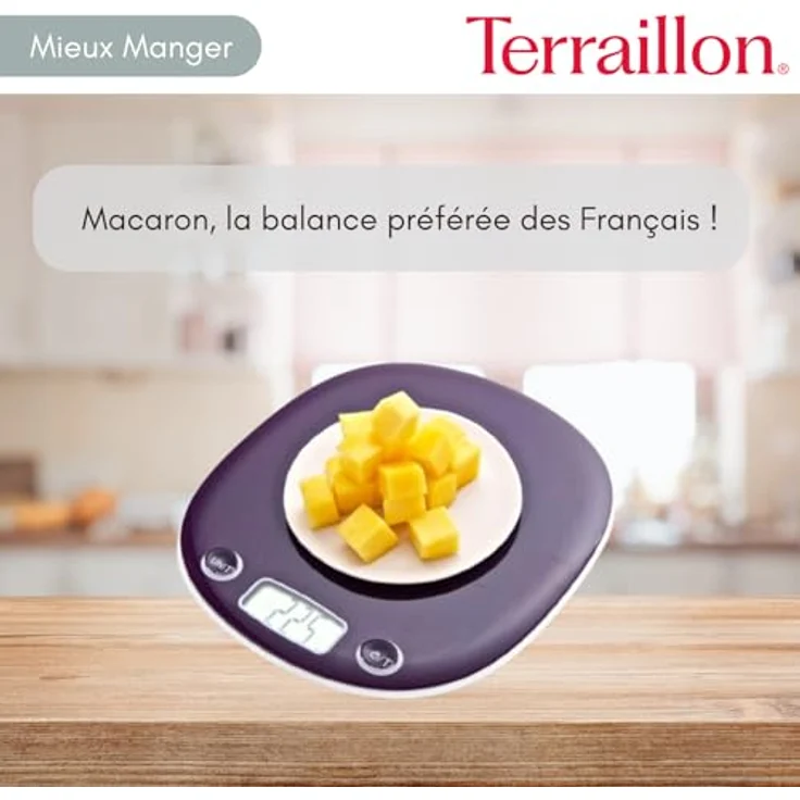 Terraillon Küchenwaage, Mit Tara-Funktion, Flüssigkeitsanzeige, Griffaussparung, Bis 5 kg, Macaron, Pflaumenfarben – Bild 7