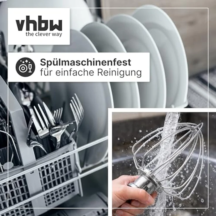vhbw Schneebesen für Kitchenaid Küchenmaschinen, Edelstahl, kompatibel mit 4,3, 4,7, 4,8 L Schüsseln, ideal zum Schlagen von Sahne und Eiweiß – Bild 5