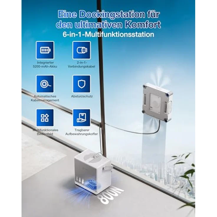 ECOVACS WINBOT W2S Omni, Fensterputzroboter mit TruEdge™-Technologie, 6-in-1-Multifunktionsstation, 3 Wasserdüsen, 12-stufiges Schutzsystem, schwarz – Bild 5