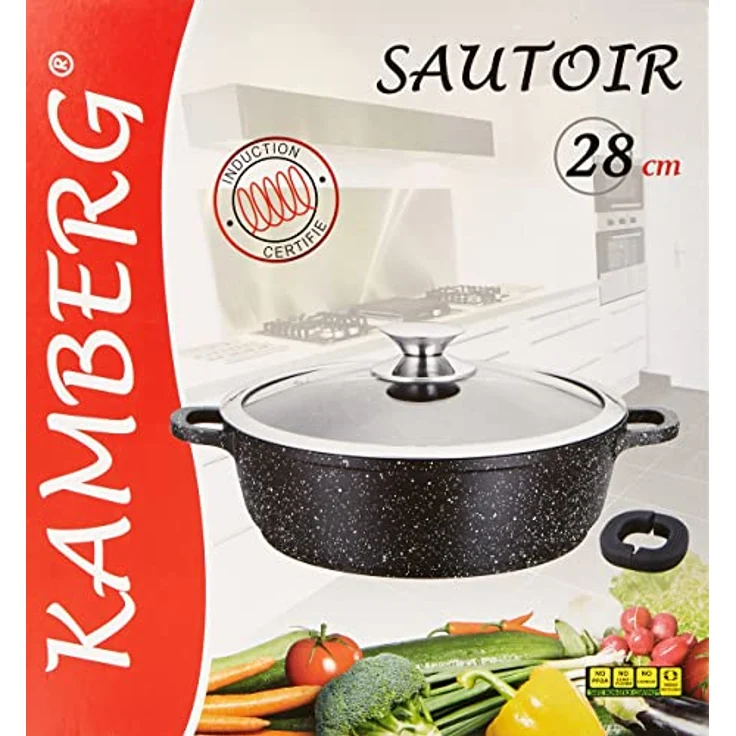 Kamberg 0008041 – Kochtopf 28 cm – Aluminiumguss – Beschichtung in Steinoptik – Mit Glasdeckel – Für alle Herdarten, auch Induktion – PFOA‑frei, Aluminium, grau, 28 cm – Bild 2