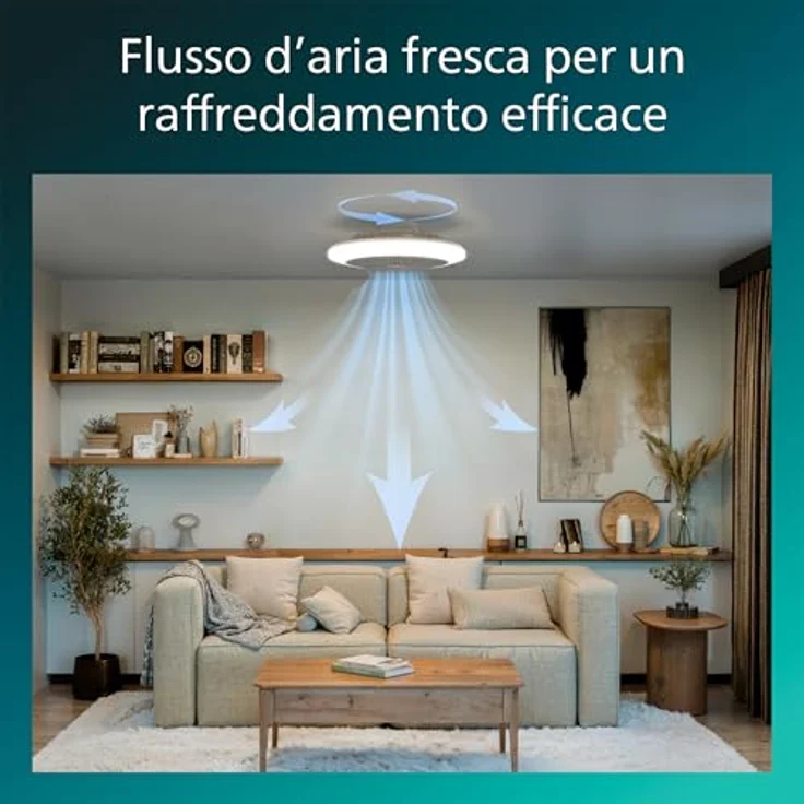 Philips Amigo Deckenventilator, 20 W + 40 W, mit RGB-Beleuchtung und Fernbedienung, 49 cm Durchmesser, weiß – Bild 3