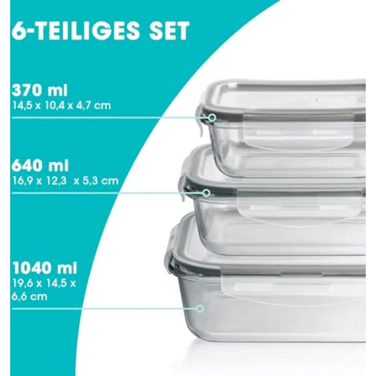 GOURMETmaxx Klick-it Glas Frischhaltedosen 3er Set, luftdicht und auslaufsicher, für Spülmaschine, Mikrowelle, Backofen und Gefrierschrank, transparent – Bild 3