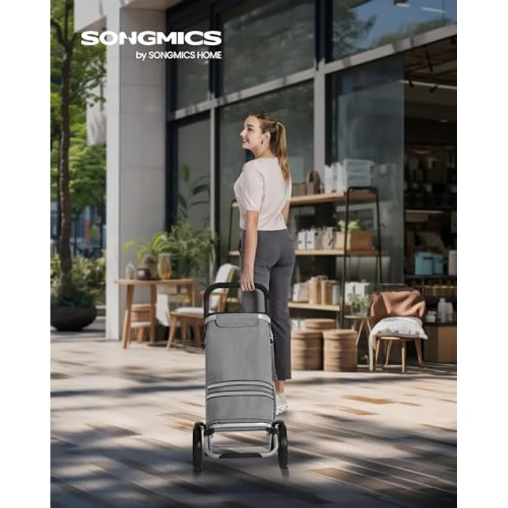 SONGMICS Einkaufstrolley, Trolley mit Kühlfach, groß, 35 Liter, klappbar, abnehmbare Tasche, grau – Bild 2