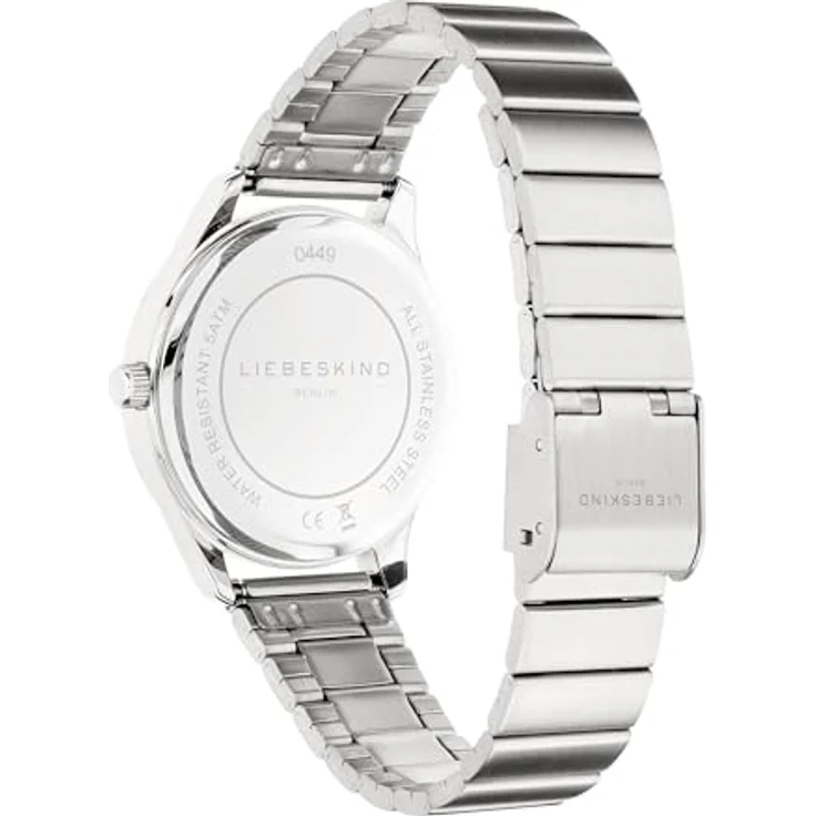 LIEBESKIND Quarzuhr Damen 33 mm, rundes Gehäuse in silber, teilmattiertes Edelstahl- und Lederarmband, 5 ATM wasserdicht – Bild 4