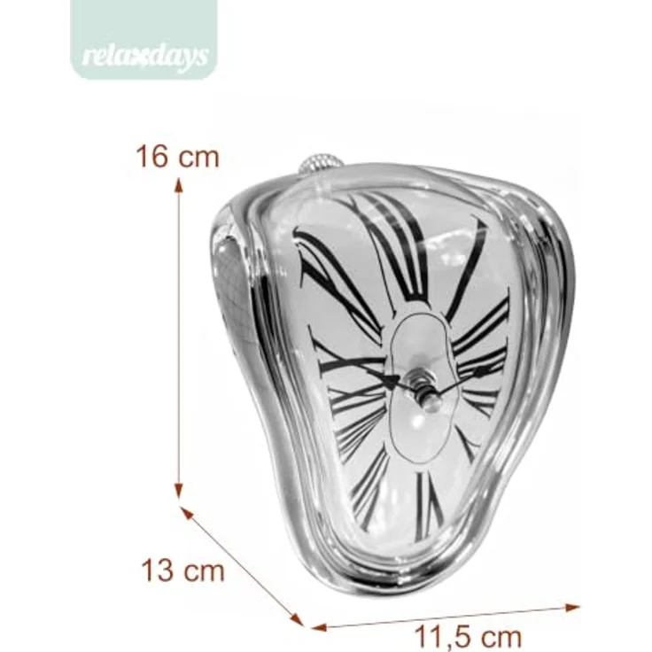 Relaxdays Salvador Dali Tischuhr, silberne Uhr im surrealistischen Design für Tisch- & Regalkanten, batteriebetrieben – Bild 4