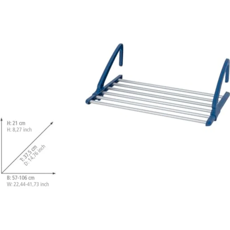 WENKO Teleskop Balkonwäschetrockner Alu - Universal Heizkörper- und Balkonwäschetrockner, ausziehbar, 57-106 x 21 x 37,5 cm, silber matt – Bild 3